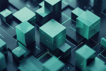 Poster - Abstract geometric cubes on a network grid create a modern technological design