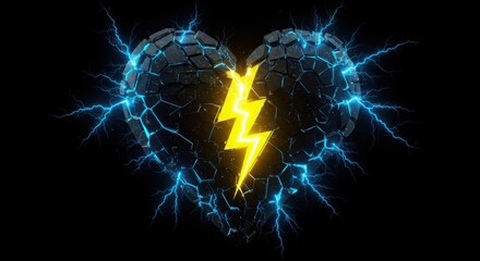 Poster - Cracked heart with lightning isolated