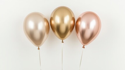 Poster - Three metallic balloons in champagne, gold, and rose gold hues against a white background.