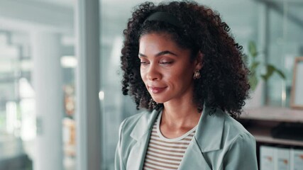 Poster - Business, computer and woman in office, online reading and connection with research for article. Person, writer and journalist in workplace, pc and internet with editing, news report and professional