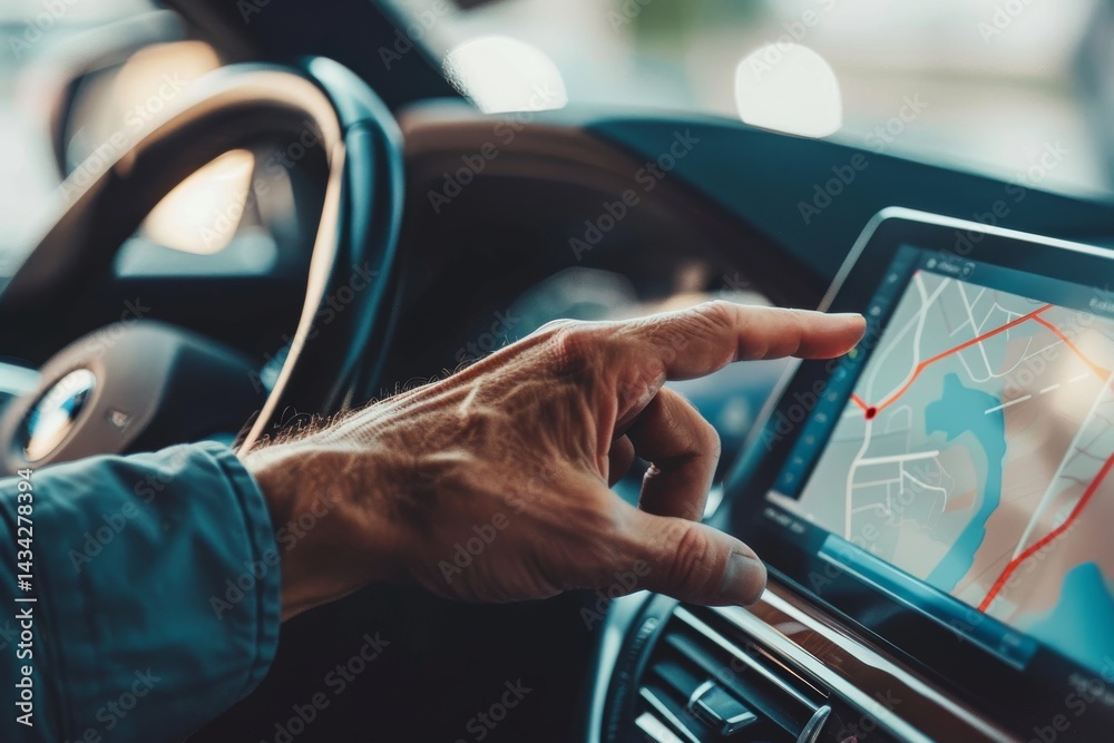 Photo Stock Older man sitting in camper van using gps navigation map ...
