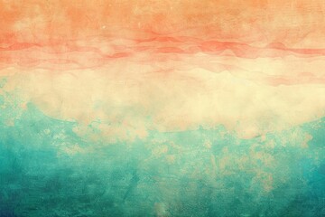 Poster - Textured Gradient: Abstract blend of peach cream and teal in a rough watercolor style