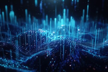 Fototapete - Abstract Data Visualization: Glowing lines points and waves in a network