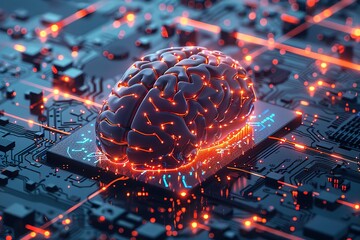 Poster - Digital brain on electronic circuit board representing artificial intelligence