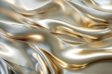 Poster - Abstract flowing fabric of silver and gold hues with a sleek lustrous appearance