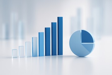 Poster - Blue Growth Chart: A visually compelling abstract image of a blue bar chart and a pie chart, representing growth and data analysis. The image is stylized and can represent concepts of success.