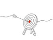 © Higher than clouds - continuous line drawing of target with arrow hit the target. achievement and business concept. flat vector linear illustration isolated on white background