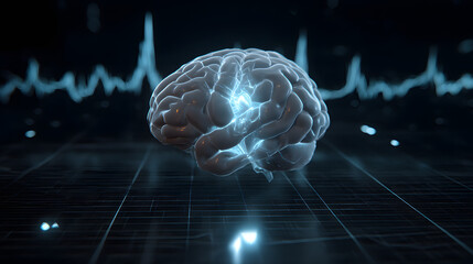 Poster - Mind's Electrical Symphony: A vibrant and detailed illustration of the human brain glows with electrical activity, reflecting the boundless world of thoughts.