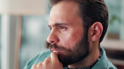 Aufkleber - Thinking, business and man in office, planning and creative agency with ideas for project. Person, entrepreneur and artist in workspace, thoughtful or decision for schedule, choice or problem solving