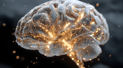 Poster - Brain's Energy: A glowing illustration of a human brain pulses with electric activity, symbolizing thought, creativity, and the complexity of the human mind.