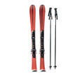 © Muhammad - A front-facing pair of skis with poles leaning beside them, isolated on a white background.