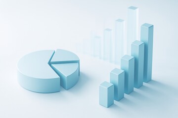 Poster - Data Visualization: A cool and simple graphic with bar graph and pie chart illustration, suitable for conveying financial information and analytical concepts.