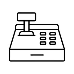 Poster - Outline cash register icon vector illustration, retail point of sale terminal machine drawing design
