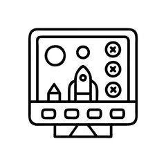 Fototapete - Outline vector of a retro computer game with rocket ship and x marks the spot for design use