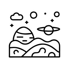 Wall Mural - outer space landscape illustration with planet stars and mountains vector graphic design