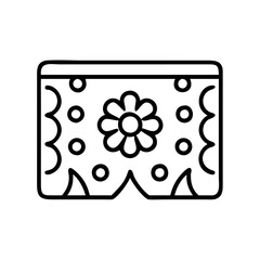 Poster - Vector graphic of a decorative window curtain with flower and circle pattern line art style