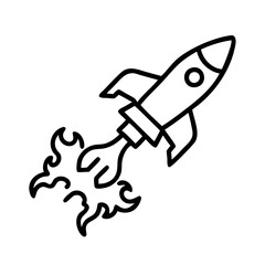 Poster - Rocket ship vector icon illustration, space shuttle launch with fire, startup concept design