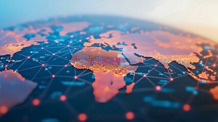 Poster - Global network connections with a futuristic technological visualization. The network spans across continents