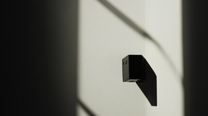 Poster - Minimalist Black Object Casting Shadow on White Wall in Soft Light