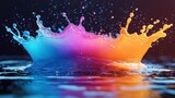 Colorful splash rises, water surface reflecting
