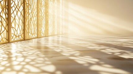 Poster - Soft Golden Light Streaming Through Intricate Decorative Screen on Smooth Floor