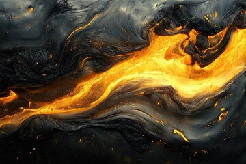 Aufkleber - Molten lava flows through dark, swirling volcanic rock, creating a fiery abstract landscape.