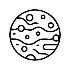 Poster - Planet icon vector illustration of an astronomical object with craters and wavy lines outline