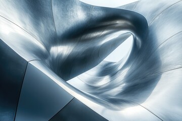 Poster - Abstract metallic sculpture with flowing, curved forms creating a dynamic, visually captivating composition.