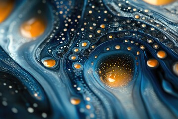 Aufkleber - Abstract fluid art showcasing swirling blue and orange hues, creating a mesmerizing cosmic-like pattern.