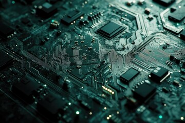 Poster - Close-up view of a complex circuit board, showcasing intricate circuitry and electronic components.
