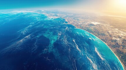 Wall Mural - Earth's curve Ocean meets land under a bright horizon