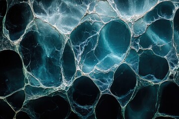 Leinwandbilder - Intricate web-like structure, teal and white, resembling a honeycomb or cellular pattern.