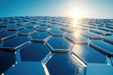 Fototapete - Abstract hexagonal pattern reflecting sunlight, representing technology, innovation, and futuristic design.