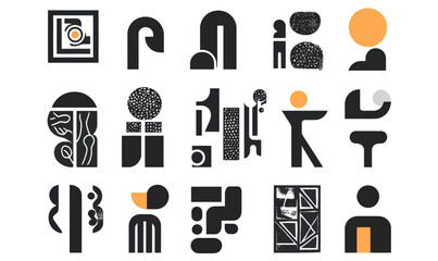 Poster - Modern Abstract Geometric Brutalist Vector Set with Minimalist Swiss Style Elements