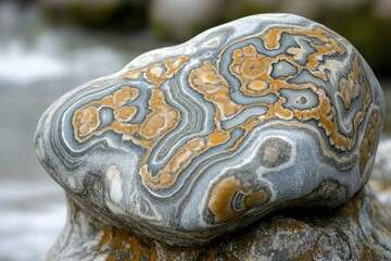 Poster - Intricate swirling patterns of grey, blue and orange hues adorn this unique, naturally formed stone.