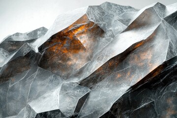Poster - A close-up of a crystalline structure, showcasing multifaceted facets and an interplay of grey and amber hues.