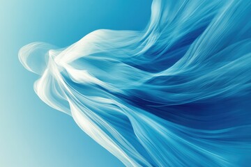 Poster - Abstract art depicting flowing, translucent fabric in shades of blue and white against a light blue background.