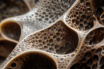 Leinwandbilder - Close-up of a textured, porous, organic-looking surface with a three-dimensional, abstract pattern.