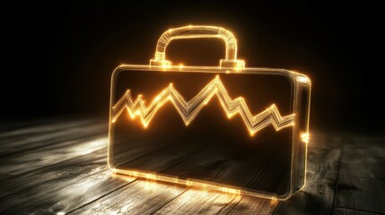 Poster - Illuminated Briefcase with Rising Graph Design on Dark Wooden Surface