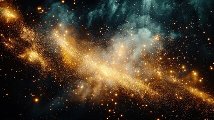 Wall Mural - Golden dust cloud floating in dark space