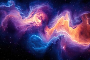 Aufkleber - A vibrant nebula swirls in space, showcasing hues of blue, purple, and orange, scattered with stars.
