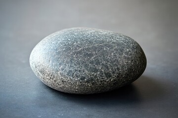Poster - A single, smooth, dark gray stone rests on a matching surface, exhibiting a subtle texture.