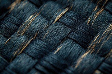 Poster - Close-up view of intricately woven dark blue and gold threads forming a textured pattern.