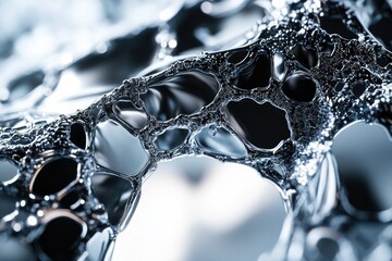 Fototapete - Abstract close-up of a metallic, liquid-like substance forming intricate, interconnected shapes.