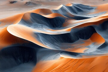 Aufkleber - Abstract aerial view of sculpted sand dunes in a desert, showcasing captivating texture and color contrasts.