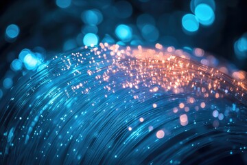 Poster - Illuminated fiber optic cables, showcasing vibrant blue and orange light, representing high-speed data transmission.