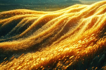 Poster - Golden wheat field at sunset, gently swaying in the breeze, bathed in warm light.