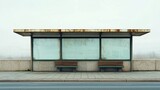 A bus stop with three benches and three windows