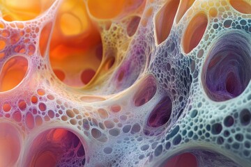 Poster - Abstract 3D render of a porous, interconnected network with vibrant, multicolored hues.