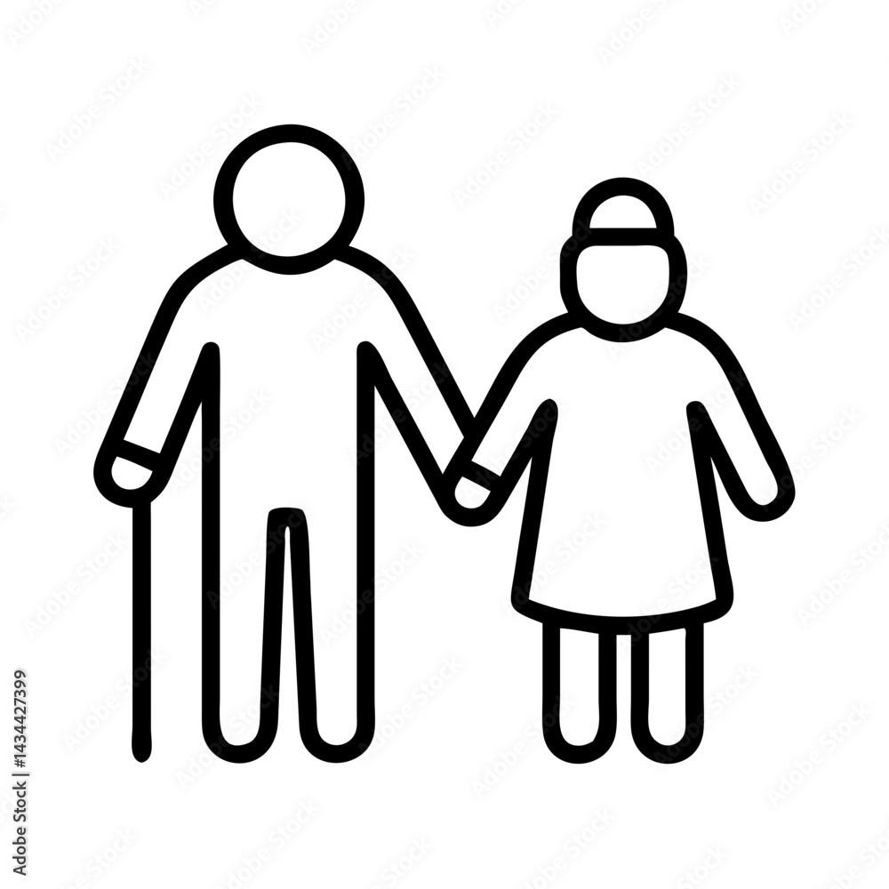 Elderly couple holding hands icon vector illustration for senior care ...